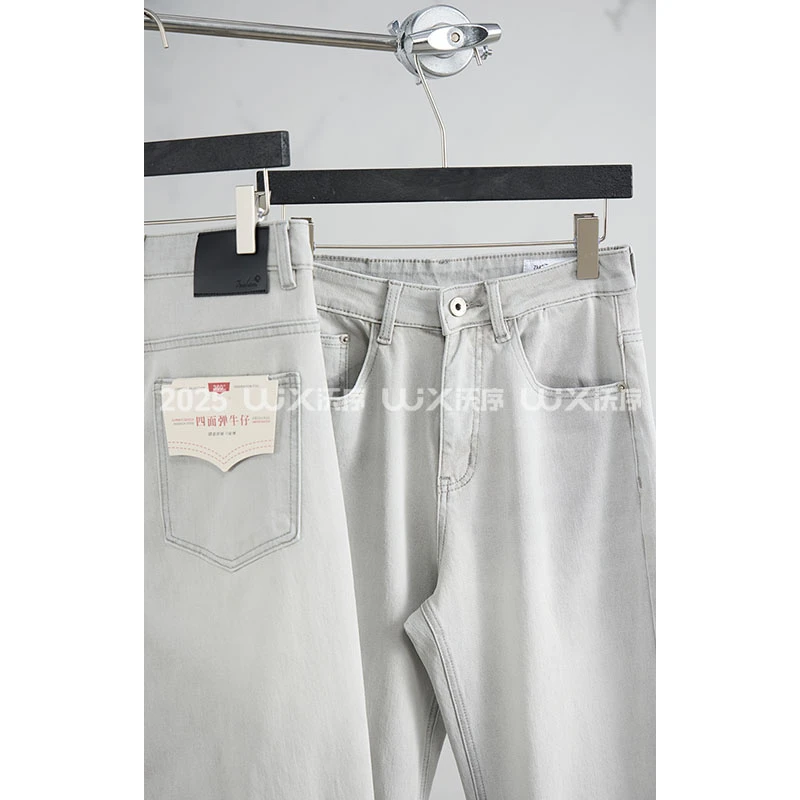 【四面弹高级巴黎灰水洗】沃序25春夏薄款中直筒显腿长弹力牛仔裤男