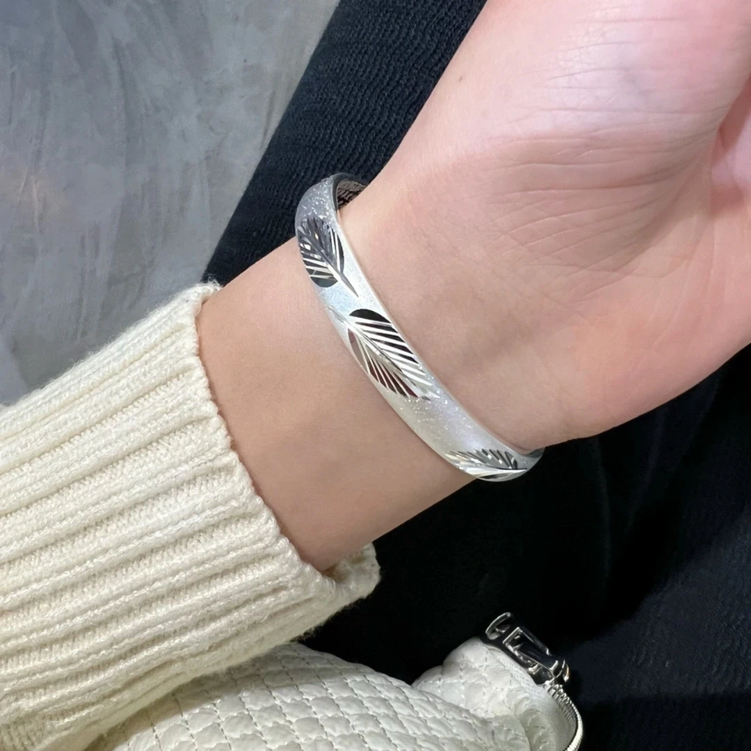 通体  999足银同款 H353磨砂古法工艺心经叶子手镯