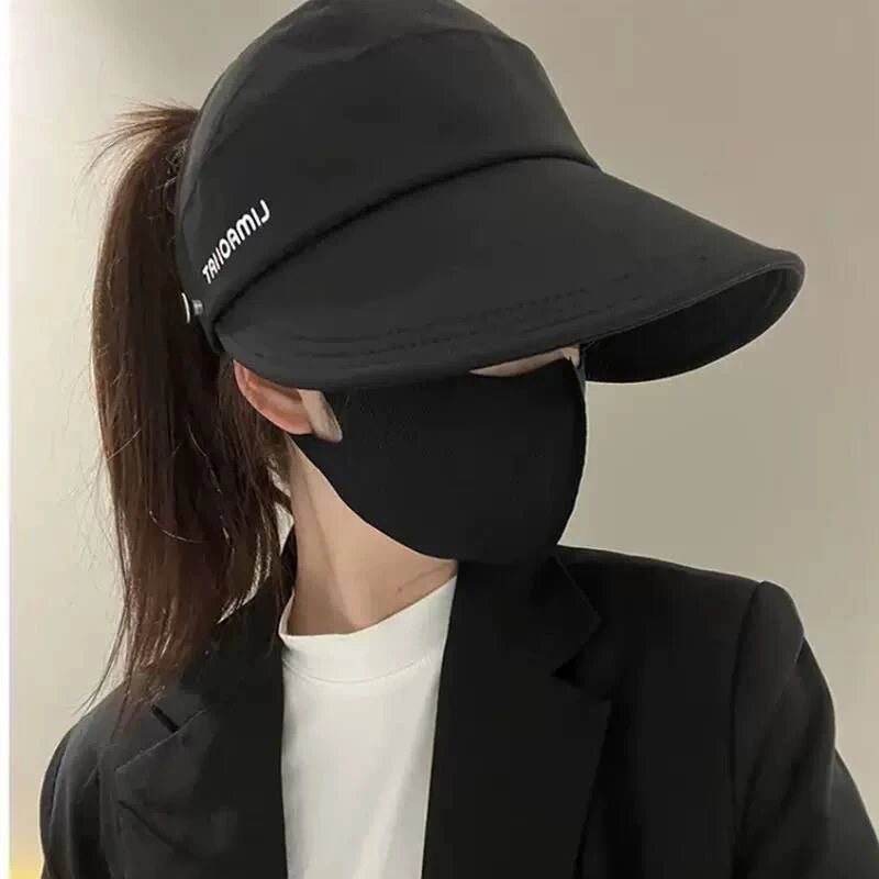 夏季护脖子冰丝防晒遮阳帽太阳女空顶可扎高马尾显脸小大檐鸭舌帽