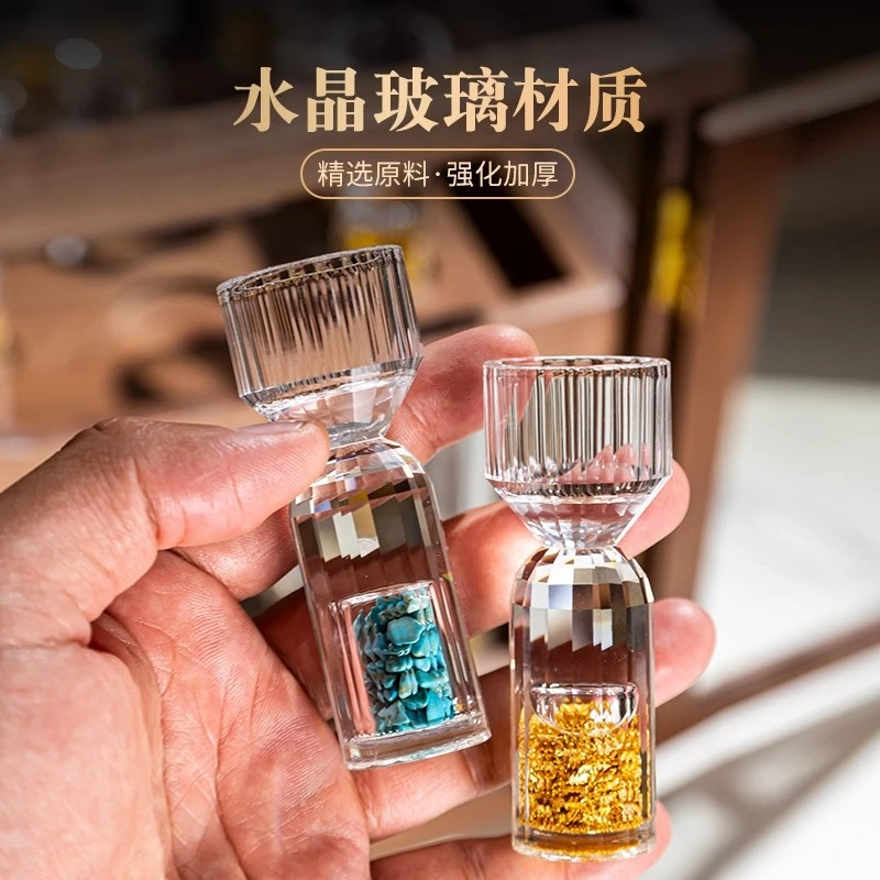 中式高档手工金箔白酒杯水晶玻璃分酒器套装家用轻奢子弹杯一口杯