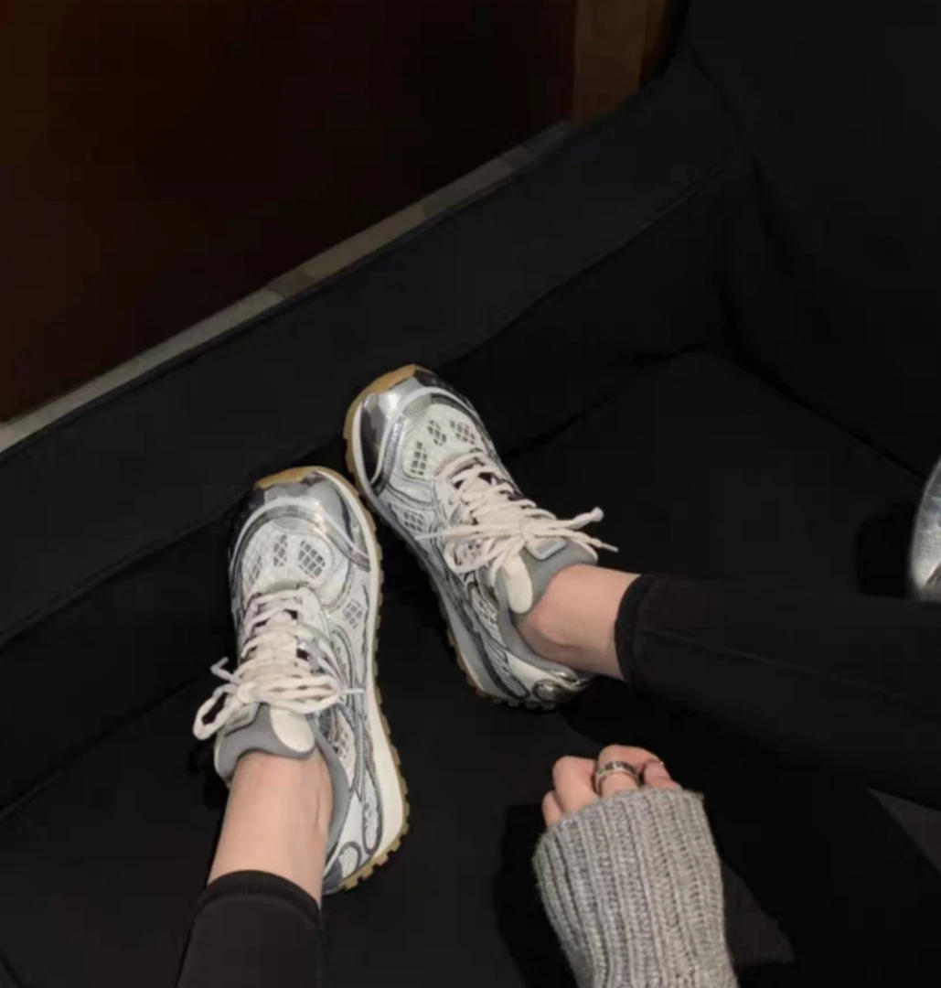 【 韩小柒】一博同款复古潮流百搭运动鞋2025银色阿甘鞋时尚慢跑鞋