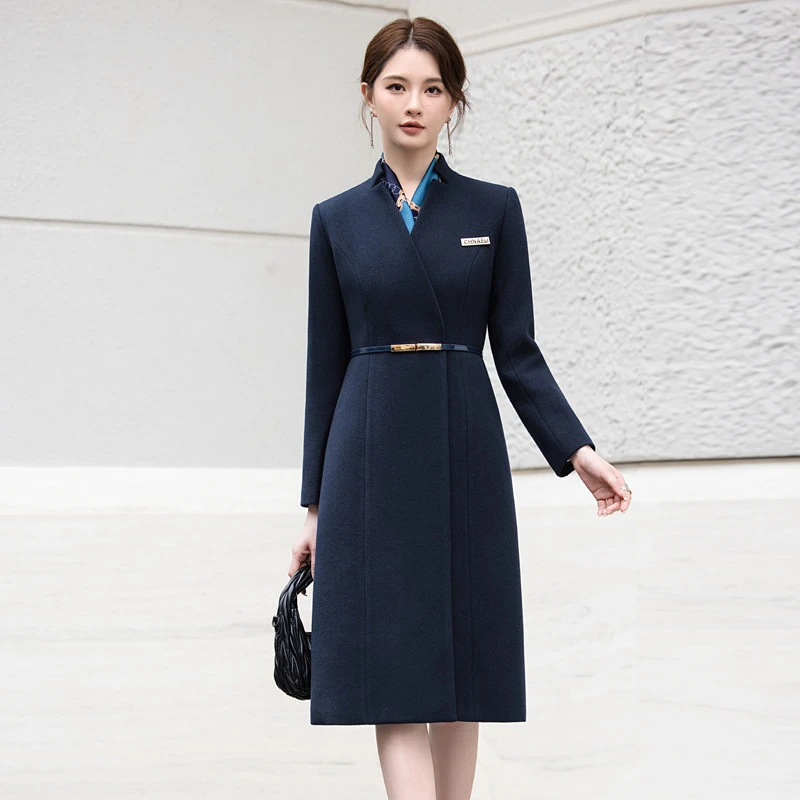 职业毛呢大衣女秋冬装空姐案场客服酒店前台珠宝店毛呢工作服外套