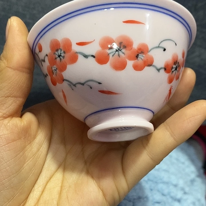 摆件陶红稀土梅花斗笠杯