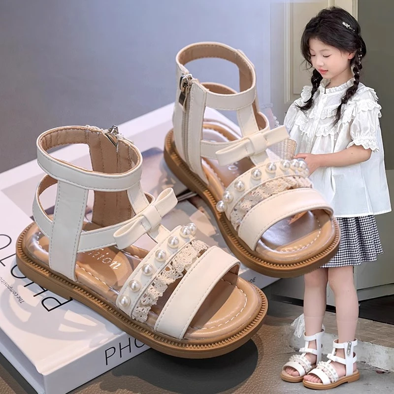 ABC女童鞋凉鞋儿童洋气公主鞋子2025夏季大童女孩软底露趾罗马鞋