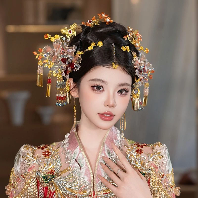 秀禾头饰新款中式新娘头饰结婚秀禾服龙凤褂头饰减龄气质高级婚嫁