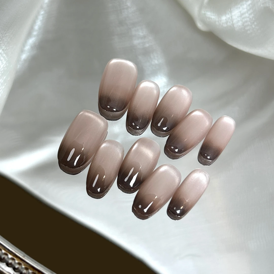 【黑糖牛乳】蓝珊手工穿戴甲法式暹罗高级黑灰渐变猫眼气质简约百搭