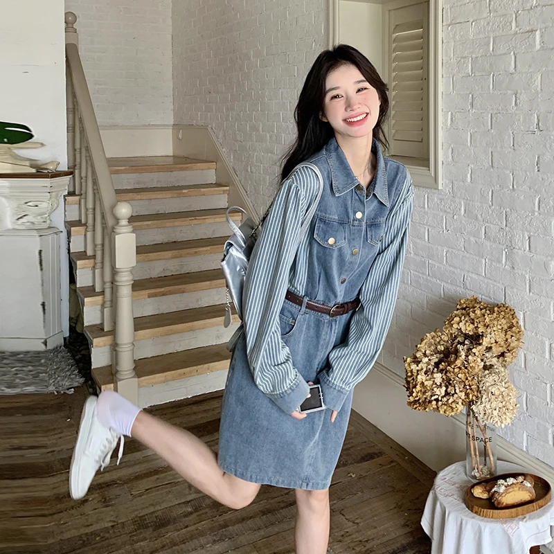 漂亮独特小个子显高牛仔连衣裙2025新款韩系千金感穿搭超好看显瘦