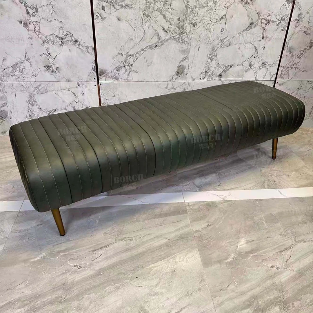 BORCH/博瑞奇真皮床尾凳复古轻奢皮艺抹茶绿色换鞋凳05380