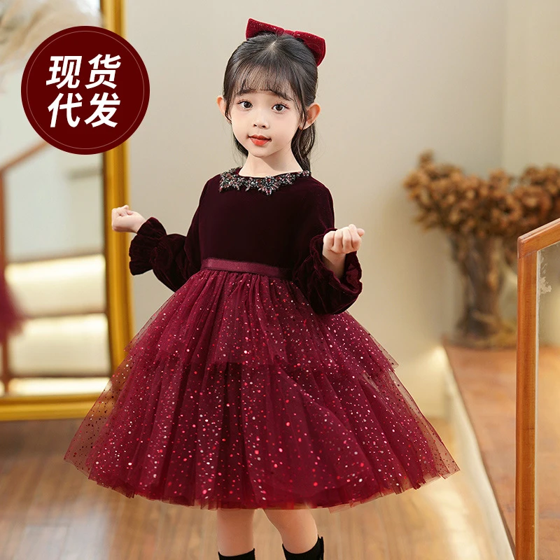 女童秋季演出服儿童晚礼服新款连衣裙小女孩秋冬蓬蓬公主裙蓬蓬纱