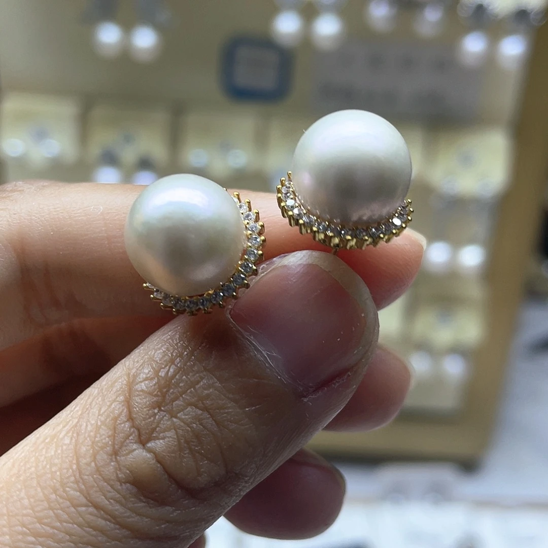 银S925镶嵌淡水珍珠耳饰