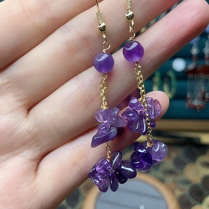 石英质玉耳钉银S925镶嵌