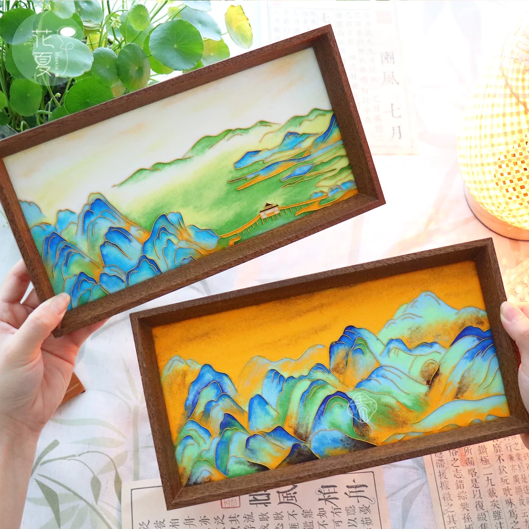 非遗掐丝珐琅diy手工材料包千里江山图景泰蓝桌面摆件礼物装饰画