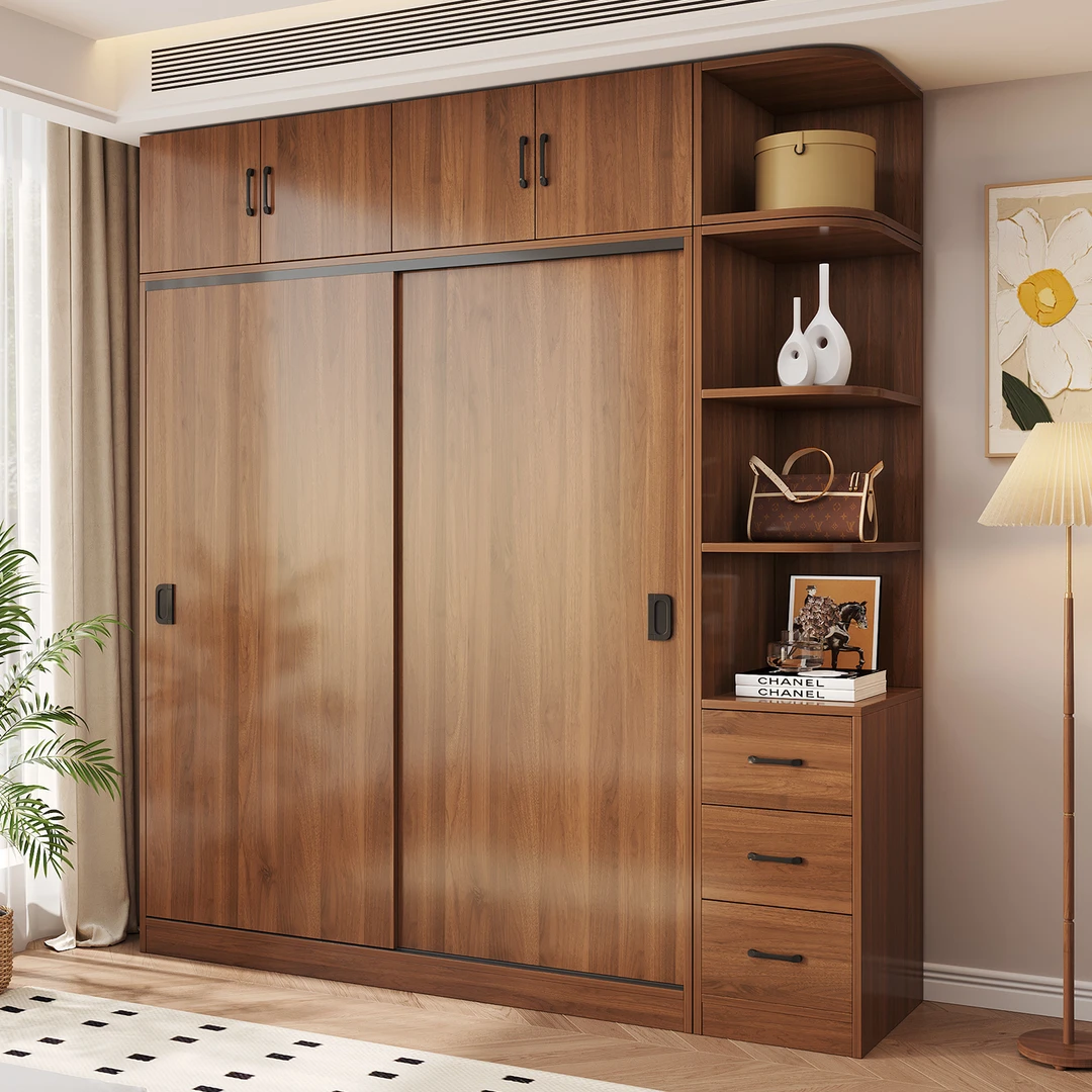 北欧主卧实木衣柜家用卧室生态板对开门加厚柜子推拉门储物衣柜