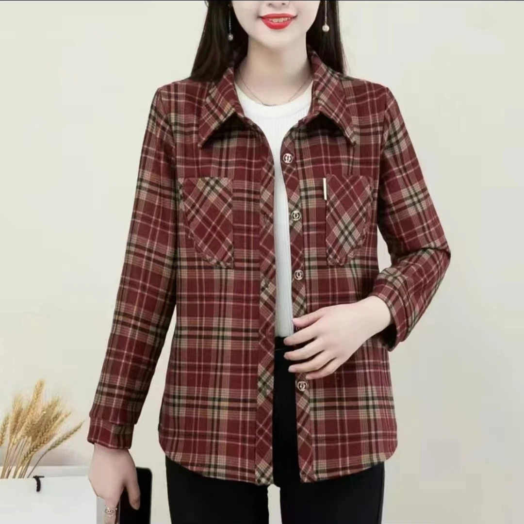 妈妈春装长袖衬衫外套2025春秋季新款格子中老年女装洋气衬衣8881