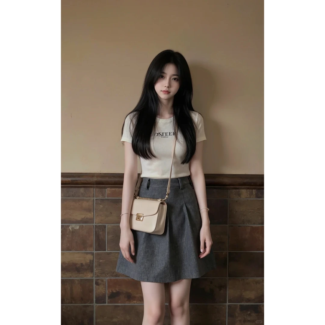 2025夏季新款洋气多巴胺纯欲风千金女装气质字母T恤灰色裙子套装