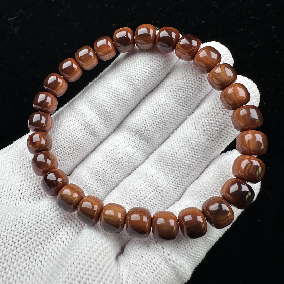 Q4728天然猛犸牙咖料手串8x7mm支持鉴定 假一罚四