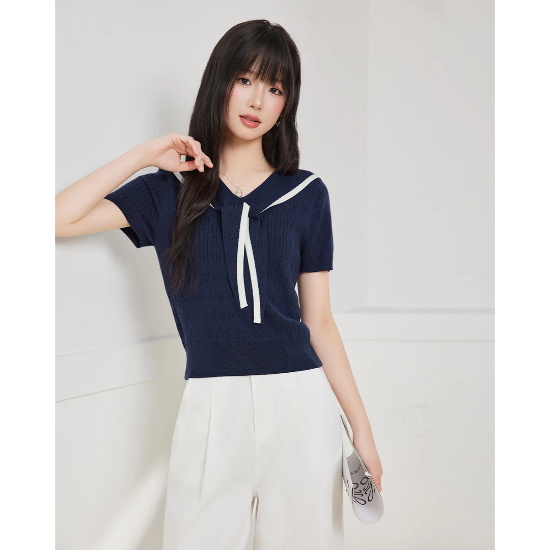 IEF/爱依服2025夏秋新款韩版通勤气质小翻领设计毛织上衣流光风