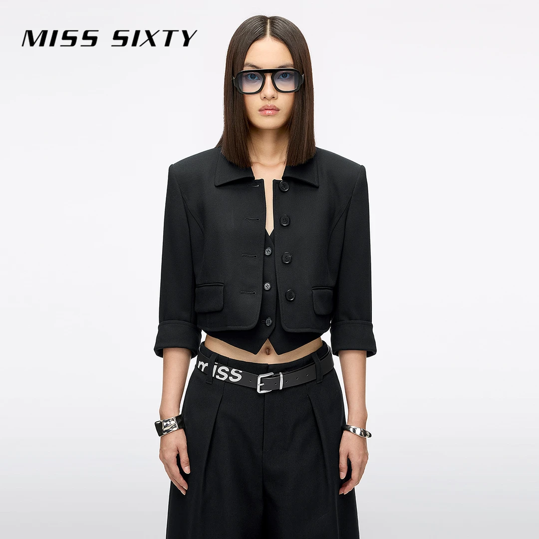 Miss Sixty2025秋季新款休闲外套女垫肩五分袖单排扣小西装