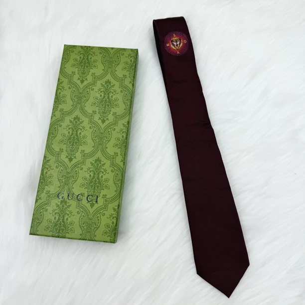未使用 GUCCI/古驰 酒红色刺绣虎头领带 公价4k dj047