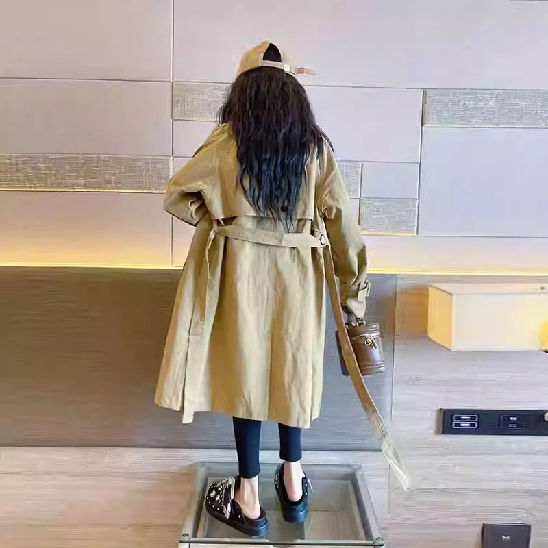 女童韩版外套2025新款大童女孩洋气时髦英伦风大衣儿童春秋款风衣