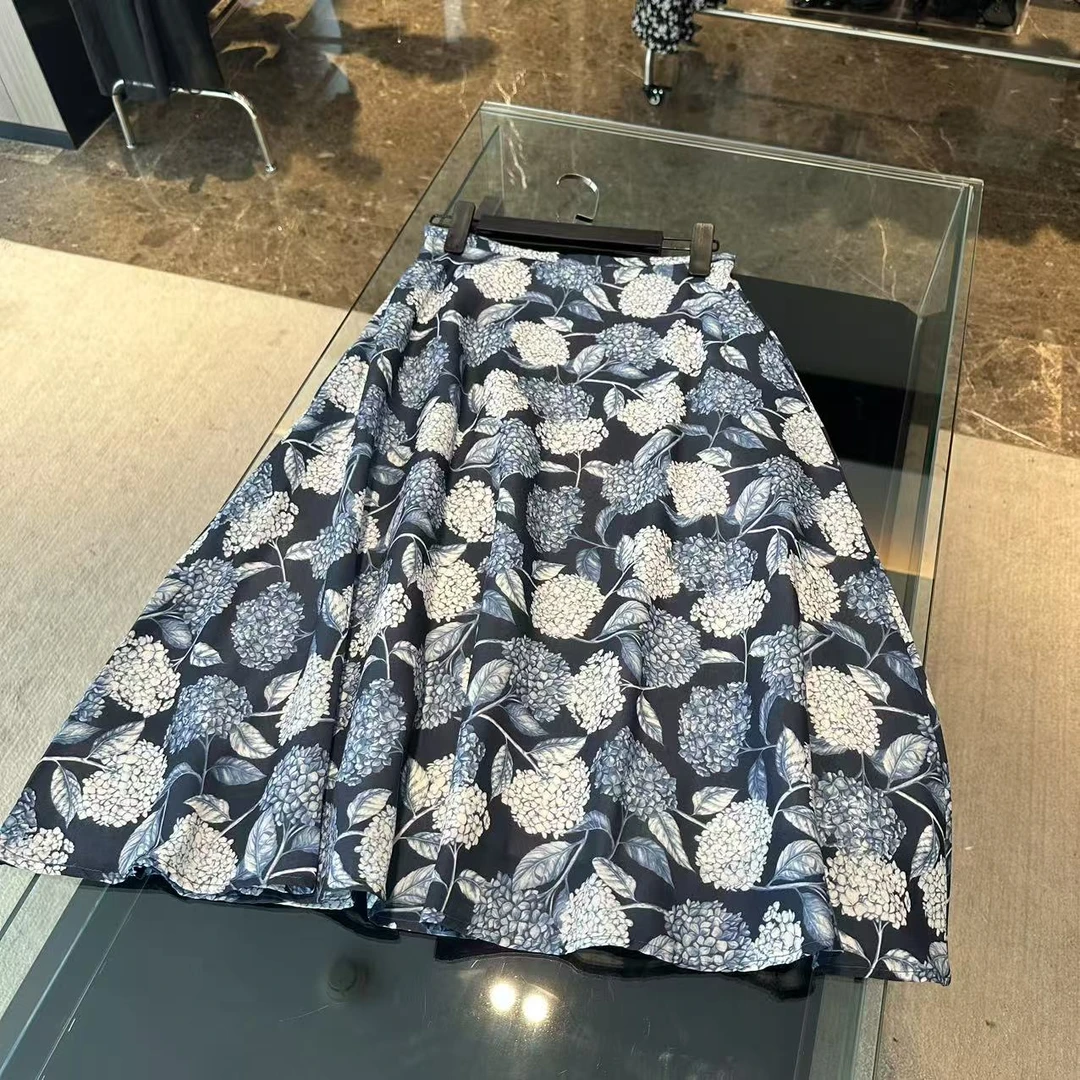 抗皱印花布中长半身裙