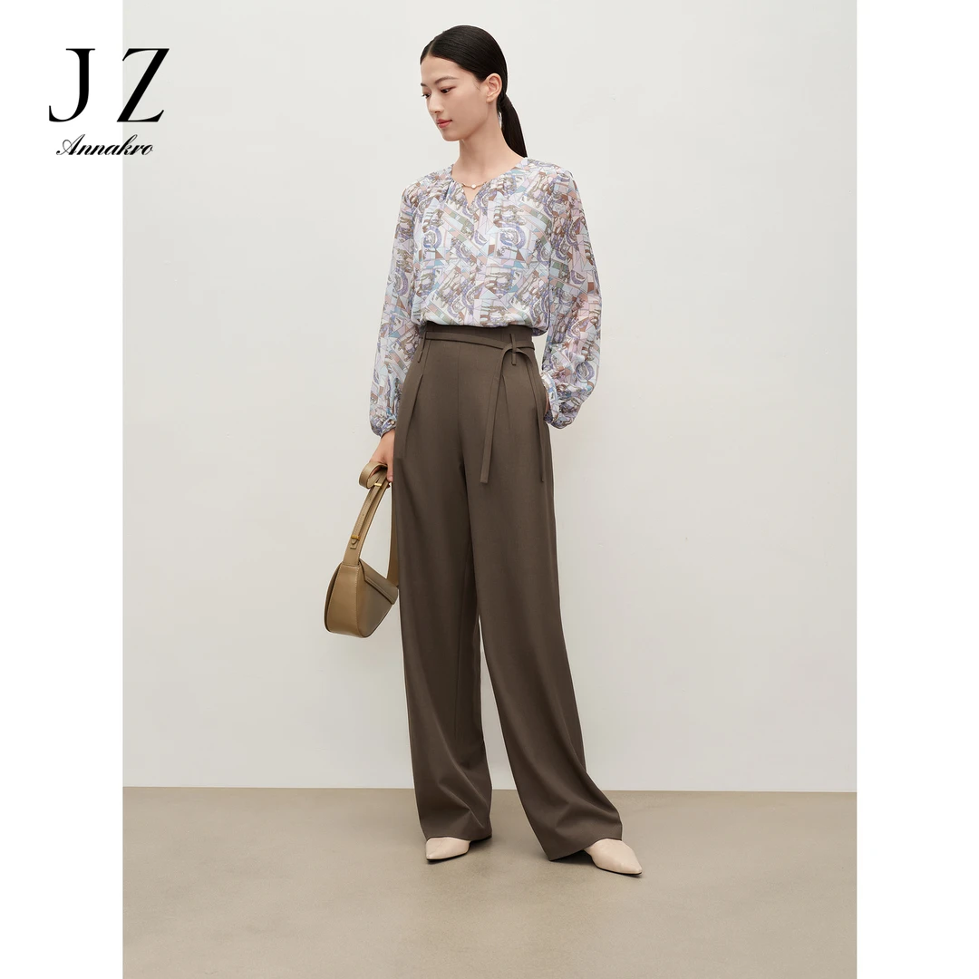 【婷婷专属】玖姿安娜蔻JTEQ11003设计感摩登腰带休闲阔腿长裤