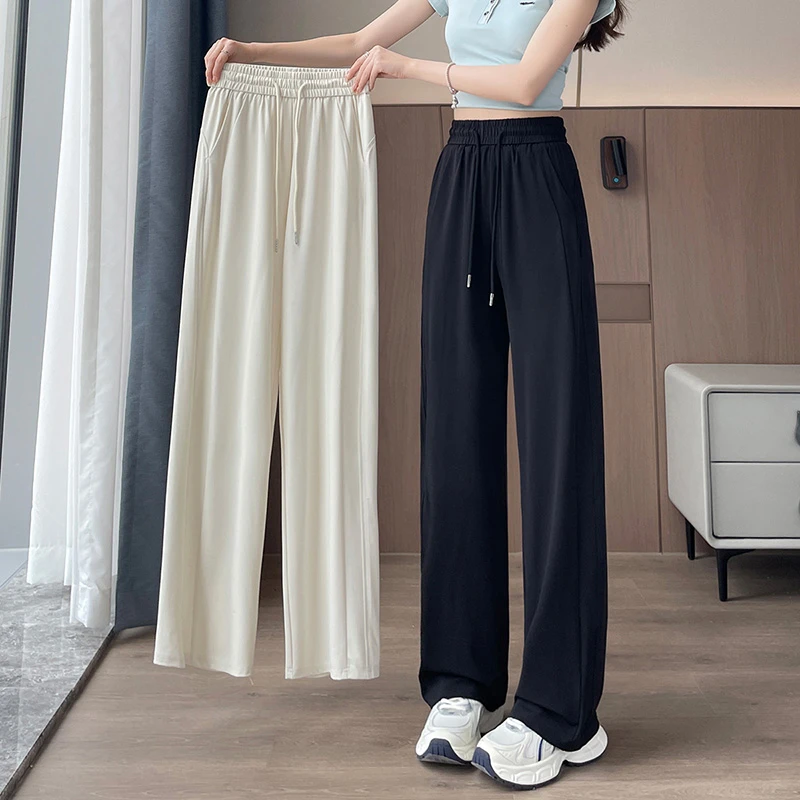 冰丝窄版阔腿裤女夏季薄款2025新款高腰垂感小个子休闲直筒香蕉裤