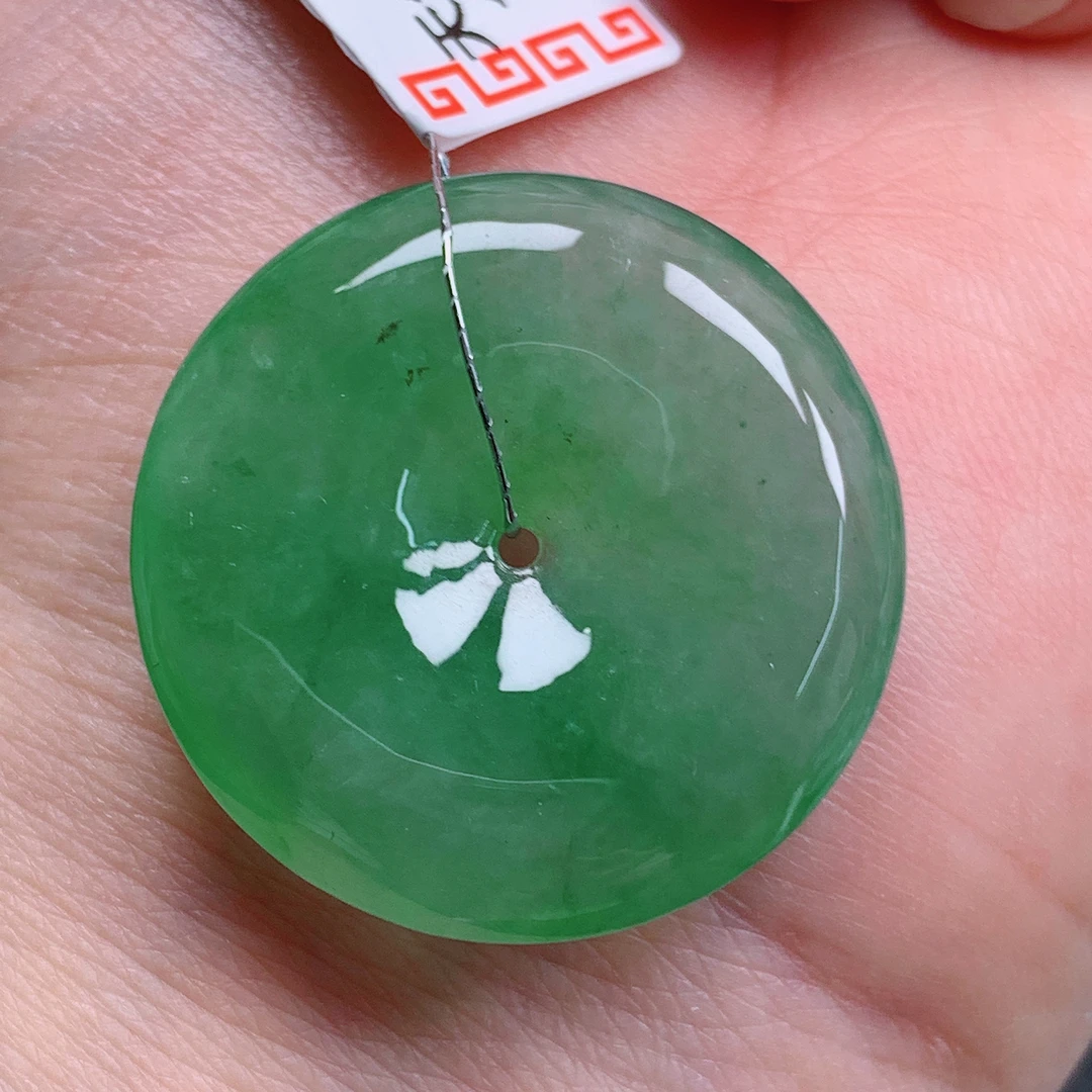 天然缅甸翡翠A货冰飘花平安扣气质精美尺寸27.9+5.8  52