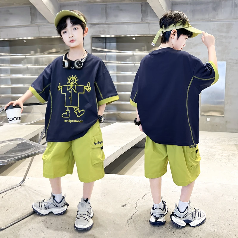 男童夏季套装2025新款夏装运动短袖中大童两件套潮【奇斯熊】B5330