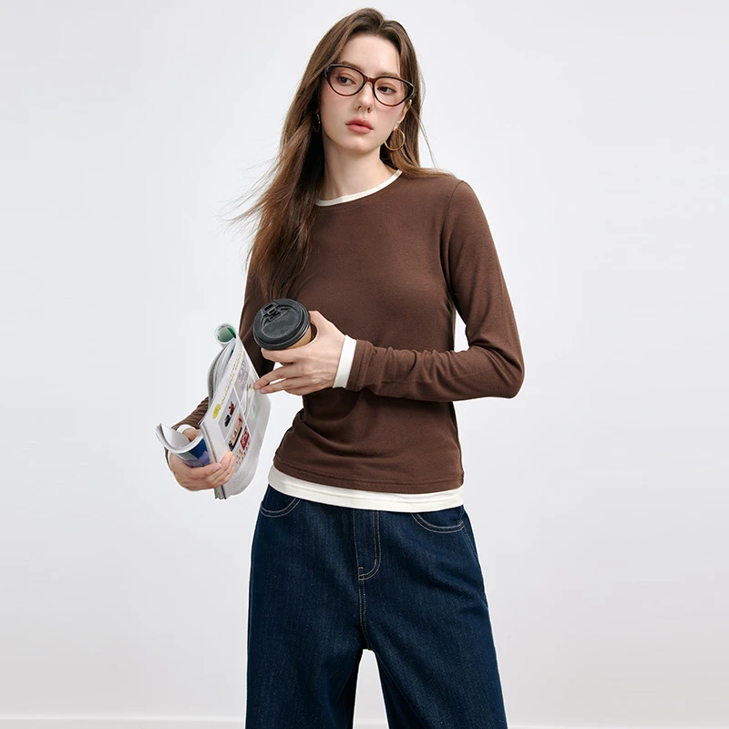 【王雪糕专属】新款T恤长袖打底针织时尚户外休闲女士羊绒圆领