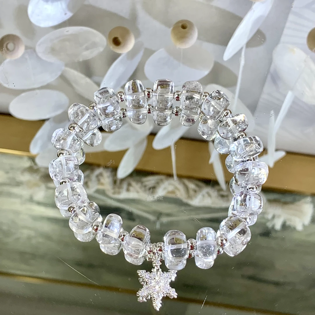 A186【凝霜】天然水晶白水晶算盘珠设计款手串多样发其一