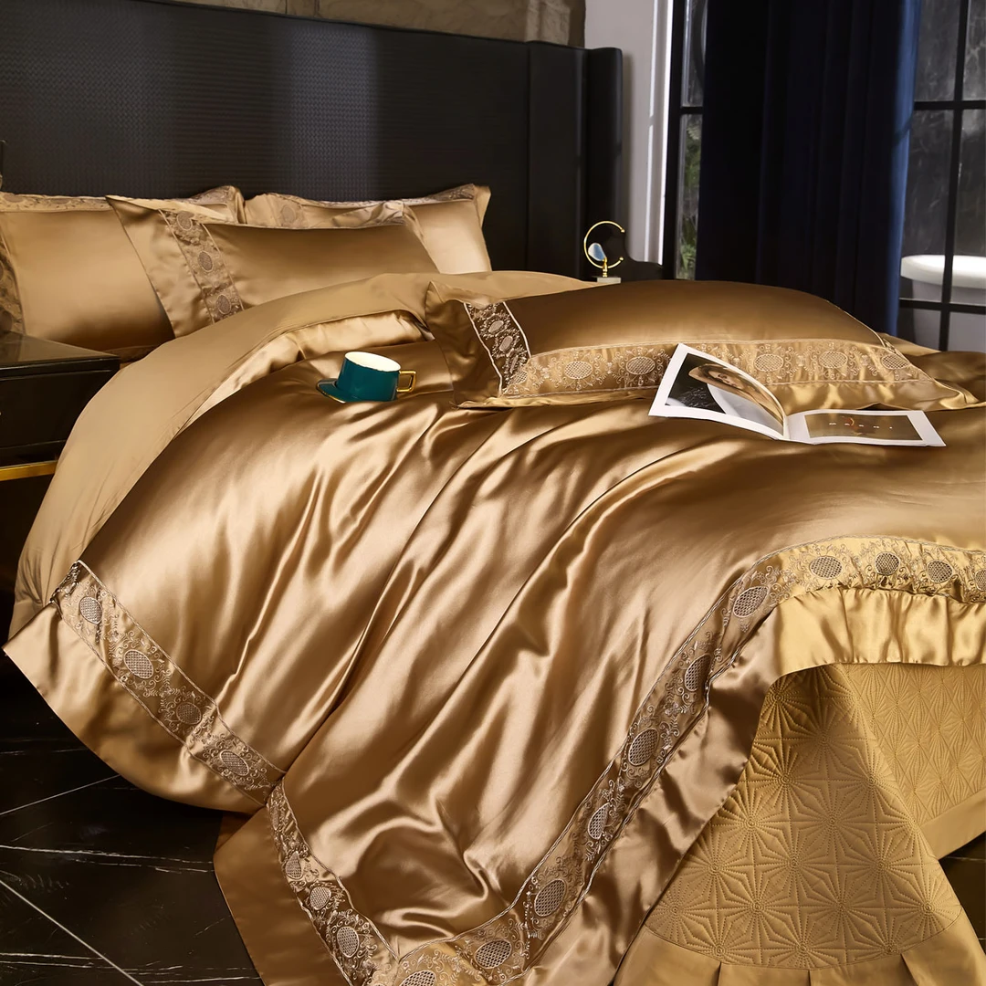 梦锦阁-年中清仓！【圣罗兰】重磅真丝裸睡丝滑埃及棉床盖四件套