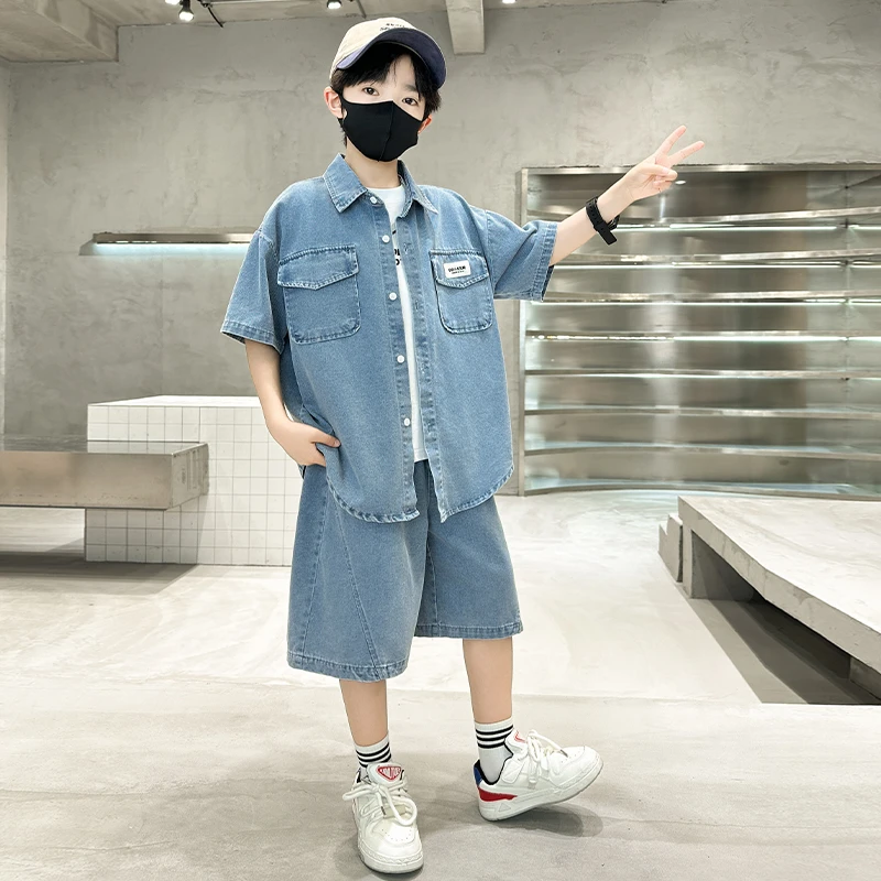 男童夏季牛仔套装2025新款儿童夏装短袖时髦炸街网红背心三件套潮