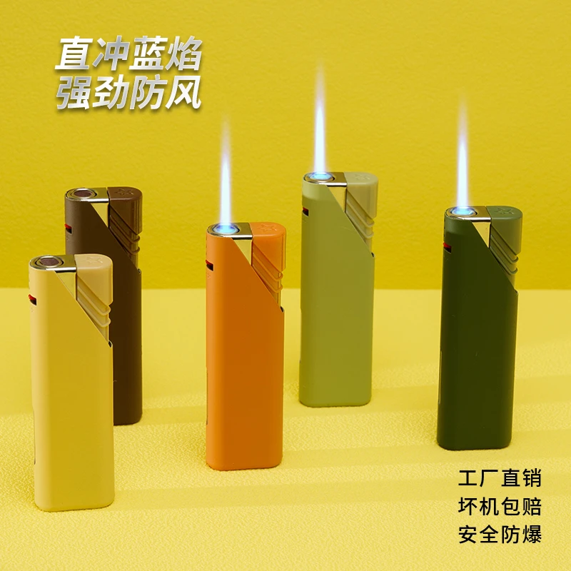 2025新款直冲打火机蓝焰直冲加厚高档磨砂创意商超批发广告定制