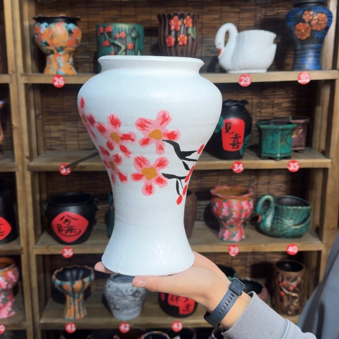 红陶浮雕花盆炸炸炸