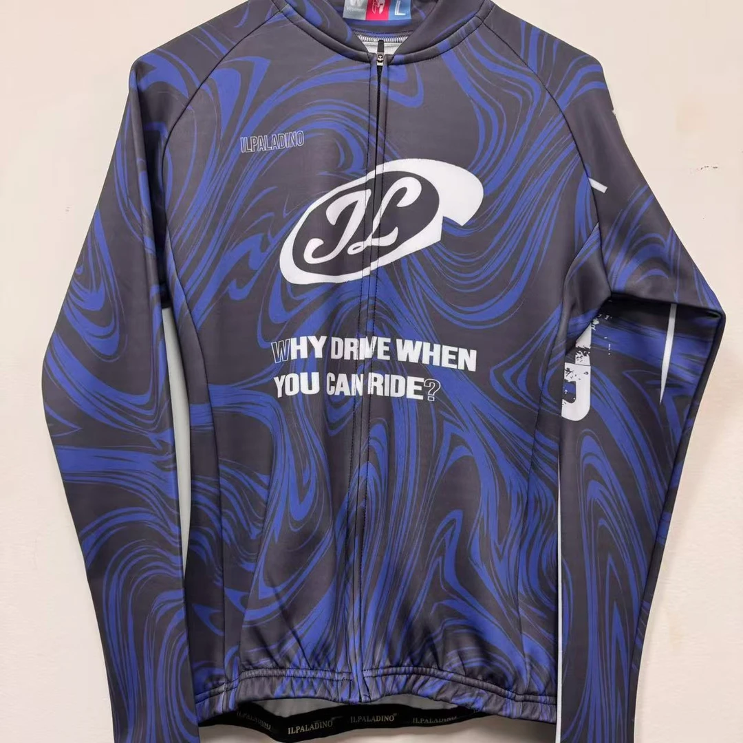 XK 813【黑蓝白字母抓绒骑行服】新款女士男士长袖户外