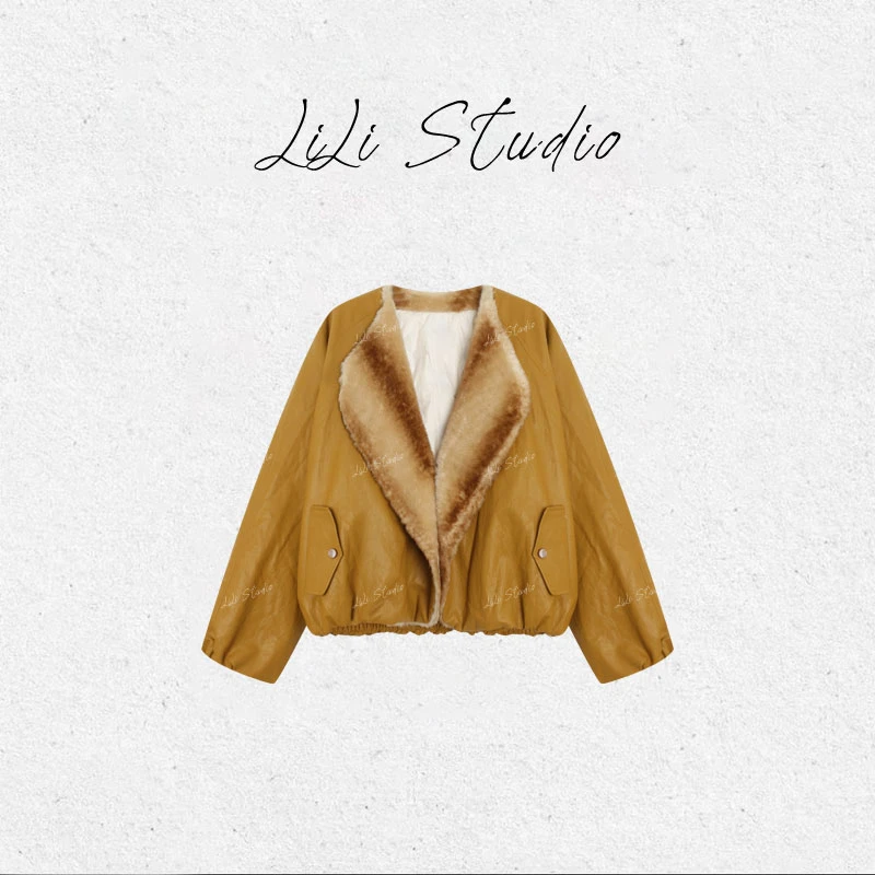 PCNY丨不理理「皮面绒领」兜感双色毛领皮质90白鸭绒羽绒服