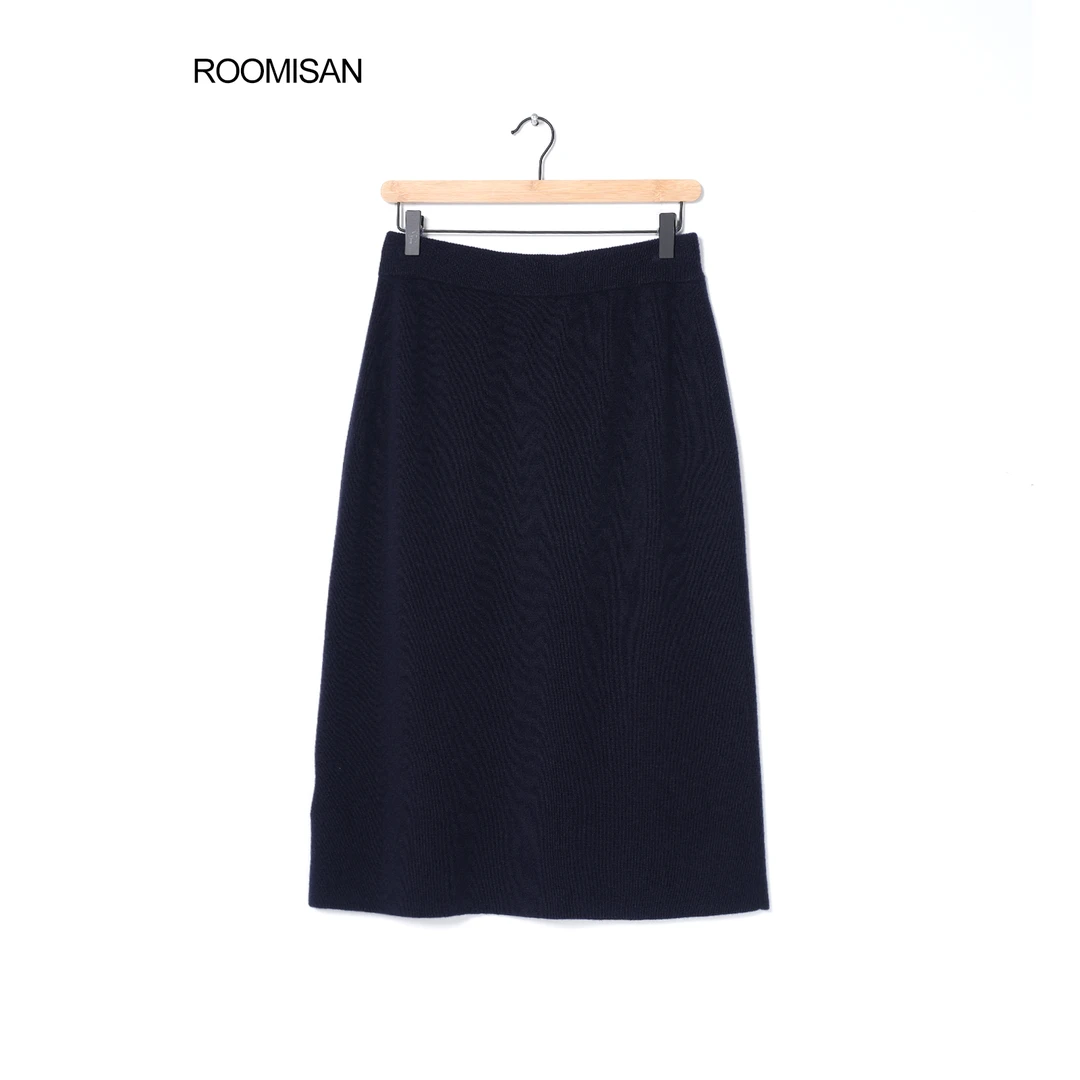 ROOMISAN【梨形救星.羊毛针织藏蓝半身裙】25946