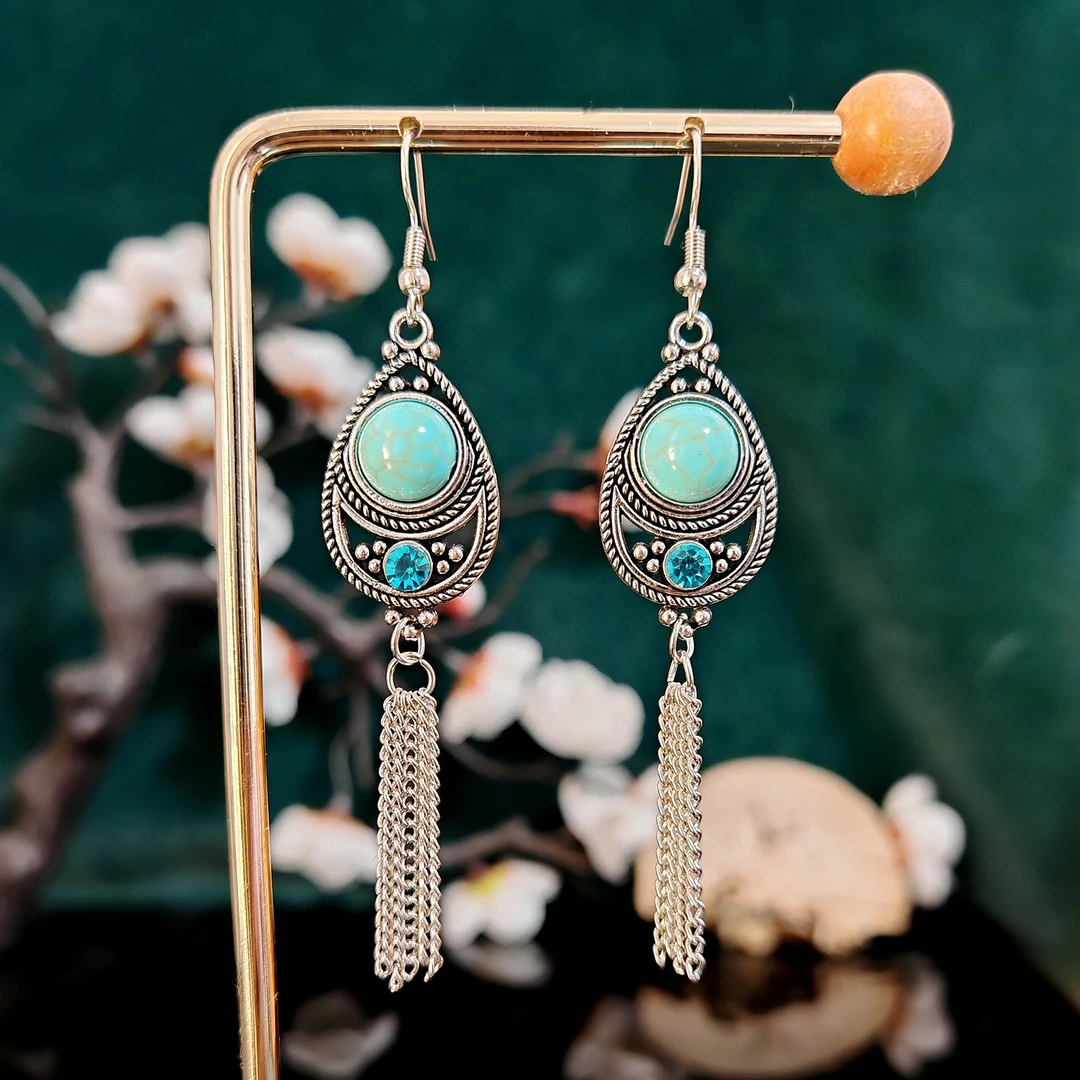 合金耳饰 多吉米青澜垂绪新中式青润流苏坠国风吉瑞耳饰