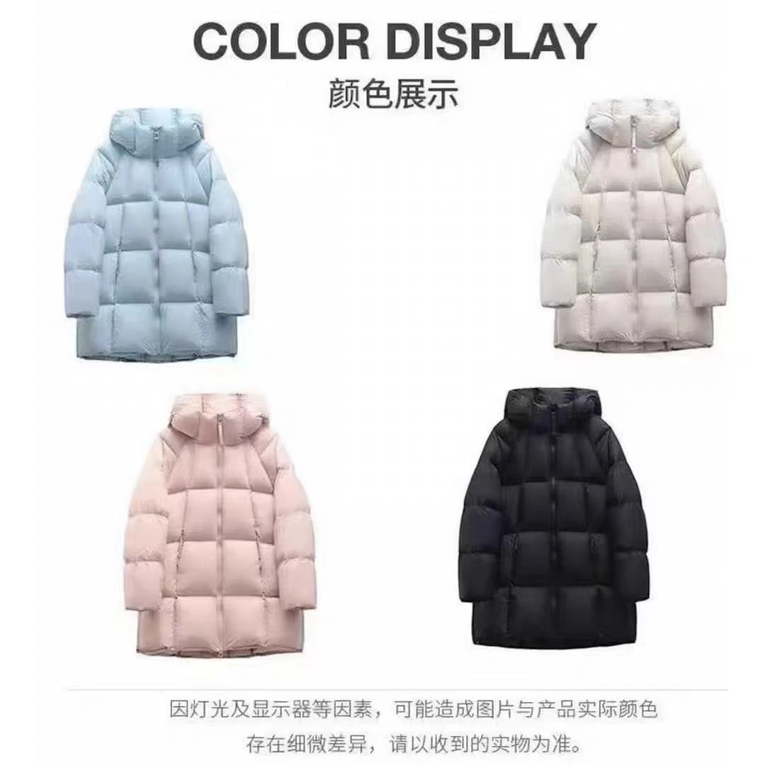 【贝贝款 现货】宽松泡芙轻柔感连帽羽绒服女中长款加厚白鸭绒外套
