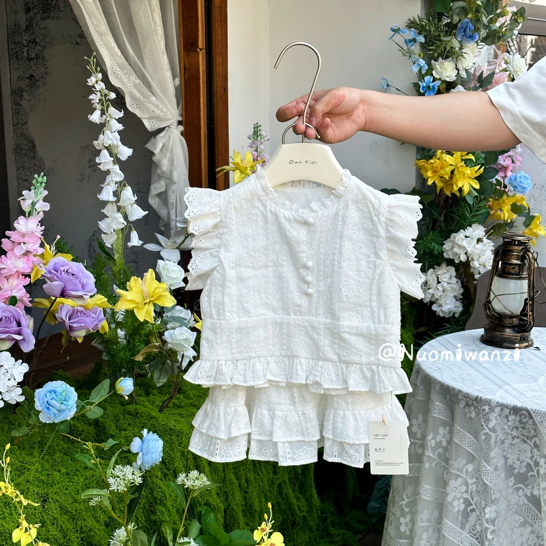 丸子十【现】韩系百搭洋气刺绣娃娃衫套装（夏款）WZJ-52248