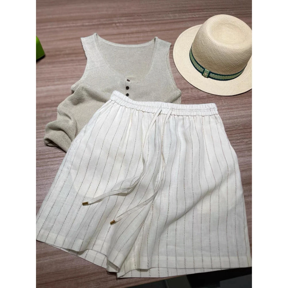 绝绝子，巨显大长腿！老钱感色织条纹短裤女夏季外穿慵懒好搭休闲裤