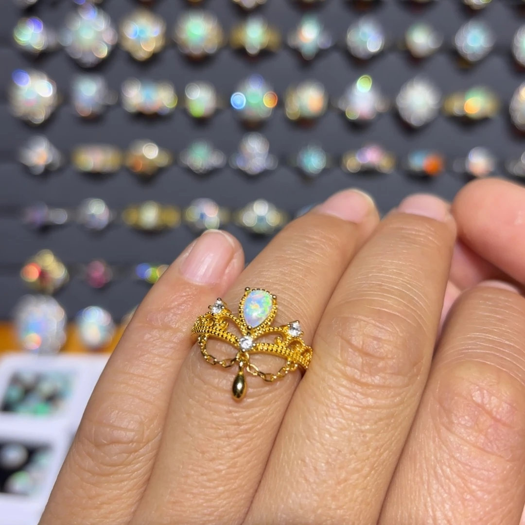 欧泊银S925镀金镶嵌戒指