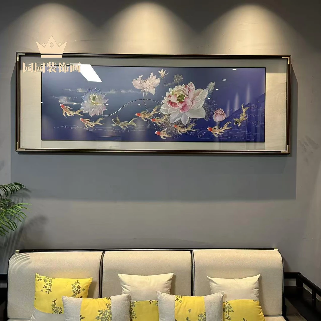 【荷花九鱼图】铜雕画客厅挂画沙发背景墙装饰画高端山水壁画