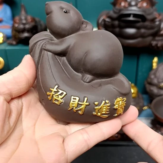 茶宠紫砂金钱鼠茶宠摆件