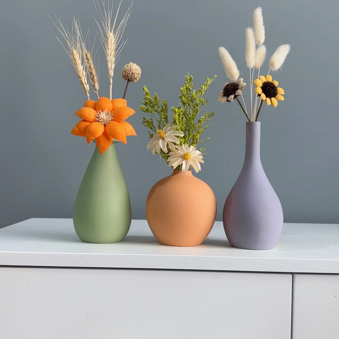 摆件陶瓷小花瓶摆件含花总高约20-30cm