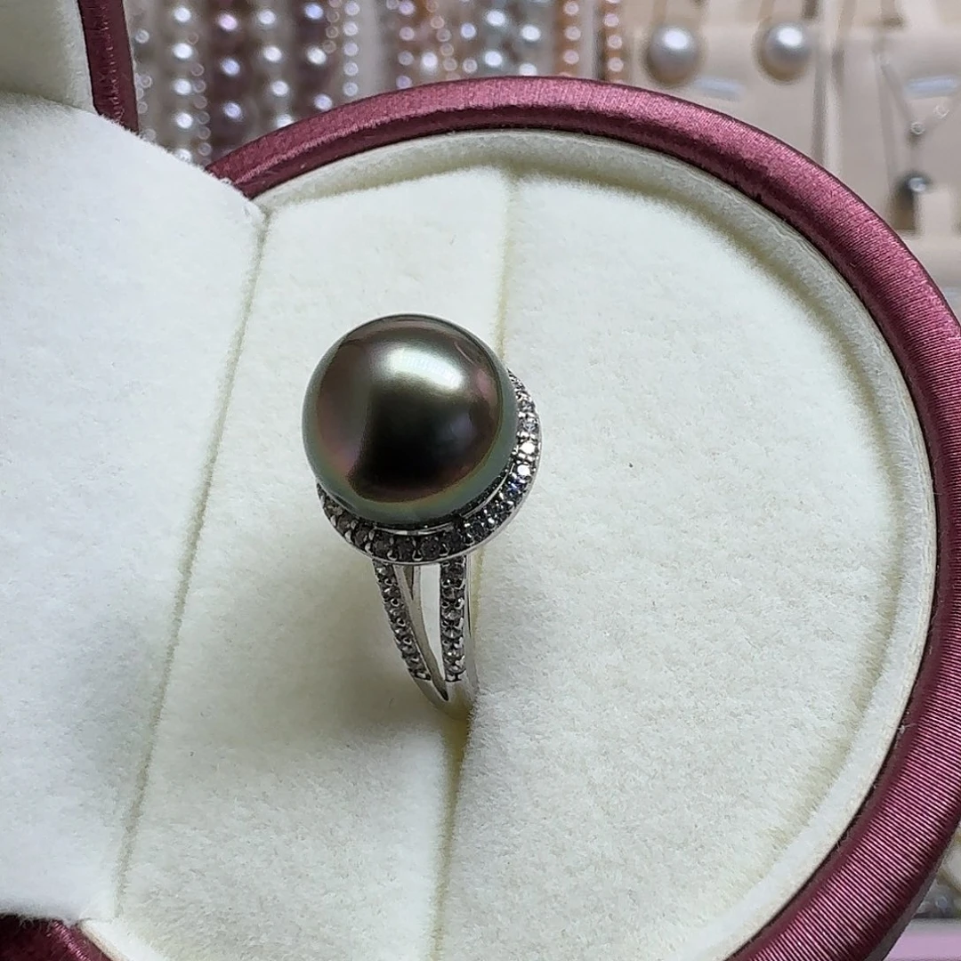 银S925镶嵌戒圈海水珍珠大溪地戒指