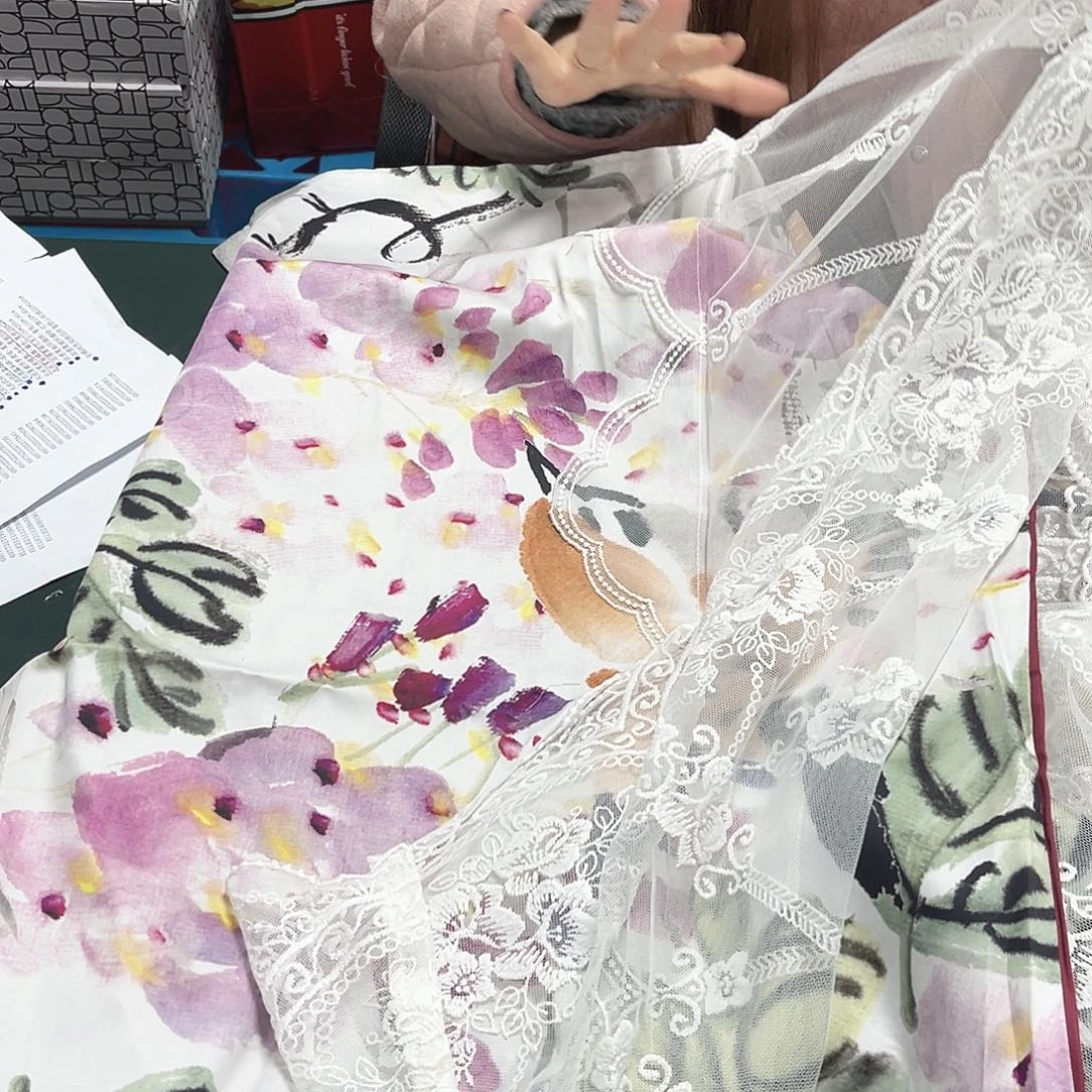 棉棉全棉紫鸢蕾丝四件套220*240