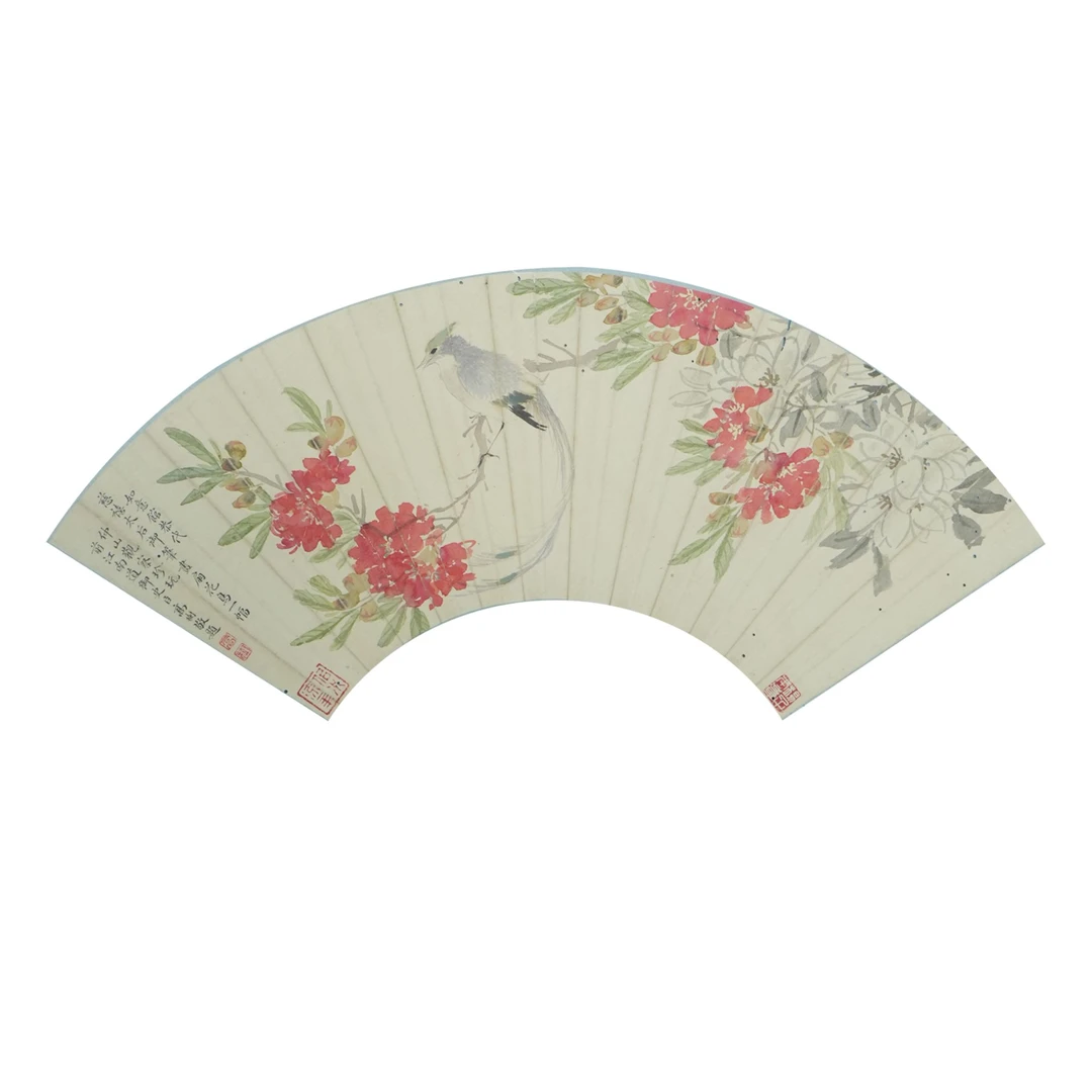 如意馆代西太后绘 茶花寿代 扇片 16.5×50cm