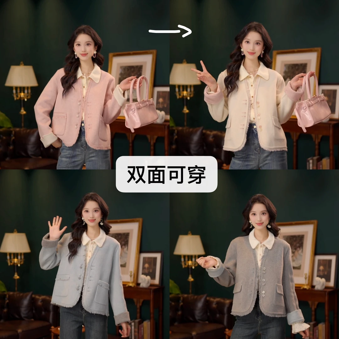 琦琦【小满未满】复古小香风双面穿羊毛外套百搭上衣YC1989386